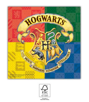 20 Stück 2-lagige Papierservietten 33x33cm HARRY POTTER HOGWARTS HOUSES