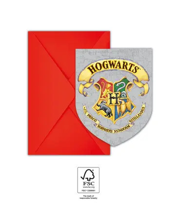 6 Stück Geburtstagseinladung und Umschlag HARRY POTTER HOGWARTS HOUSES