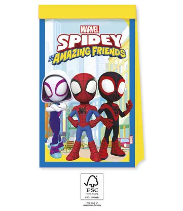 4 Stück Papierpartybeutel Spiderman und seine erstaunlichen Freunde Marvel