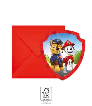 6 Stück Paw Patrol Geburtstagseinladung und Umschlag