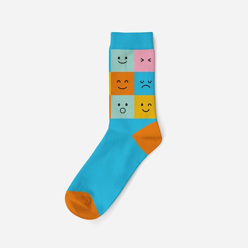 Damen Baumwollsocken - türkis-orange - kariert - Evidence