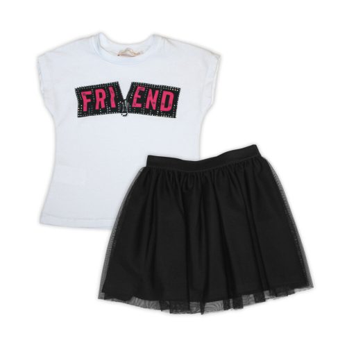 Textbedrucktes Baumwoll-T-Shirt - Coole schwarze Tüllrock für Mädchen - Weiß-Schwarz - 104