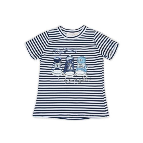 Baumwoll-T-Shirt mit Strass und Schuhmuster verziert - Gestreift - 122