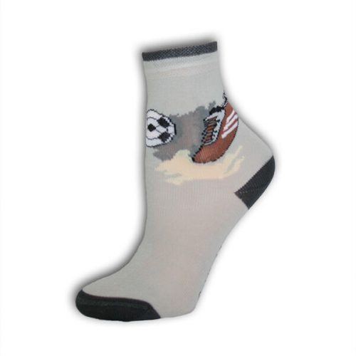 Kinder Knöchelsocken - Baumwollknöchelsocken - 23-26 - Grau mit Fußballmotiv - Evidence