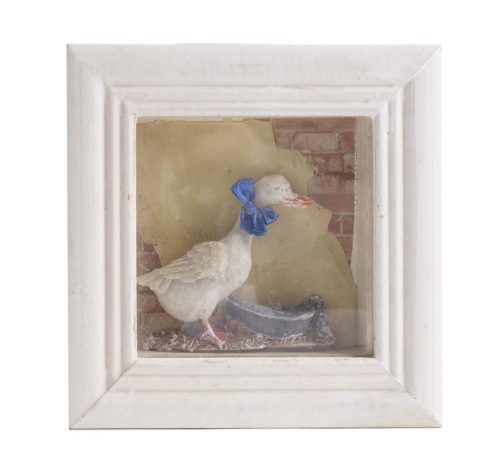 HOLZ BILD/ENTE+BRUNNEN 14*14CM