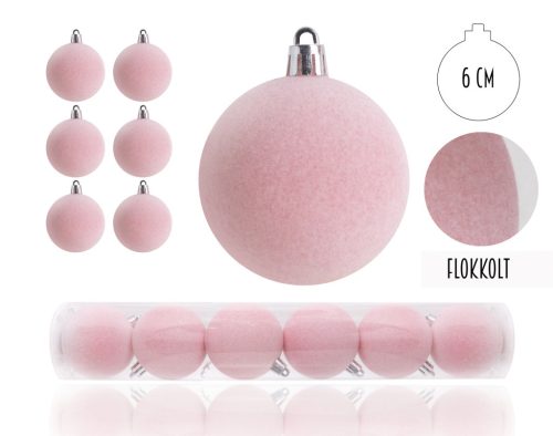 KD.KUGEL*6 FLOCKIG PINK 6CM