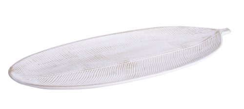 HOLZSCHALE BLATT WEISS 40*18*3