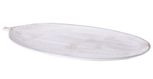 HOLZSCHALE BLATT WEISS 60*21*4