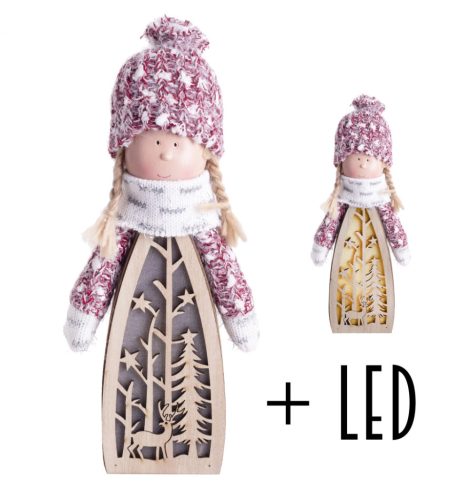 HOLZFIGUR+LED MÄDCHEN BRAUN/WEISS 28