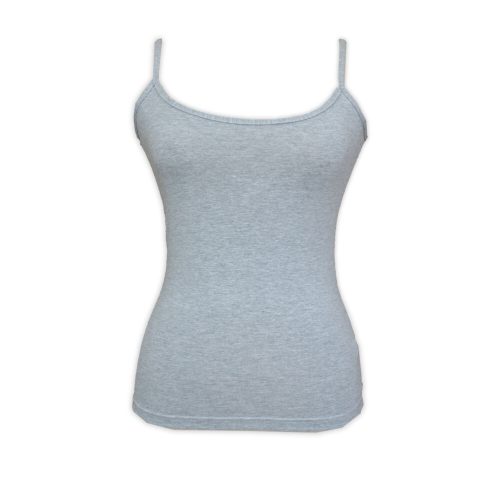 Damen Baumwoll-Zweiteiliges Unterwäsche-Set - klassischer Slip-Spaghettiträger-Top - grau - L