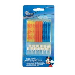   12 Stück Geburtstagskerzen und 12 Halter DISNEY MICKEY MOUSE