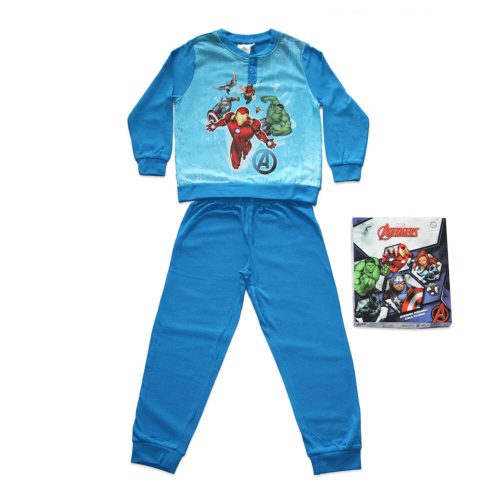 Langer dünner Baumwollkinderpyjama - Avengers - mit Iron Man Muster - Jersey - mittelblau - 104