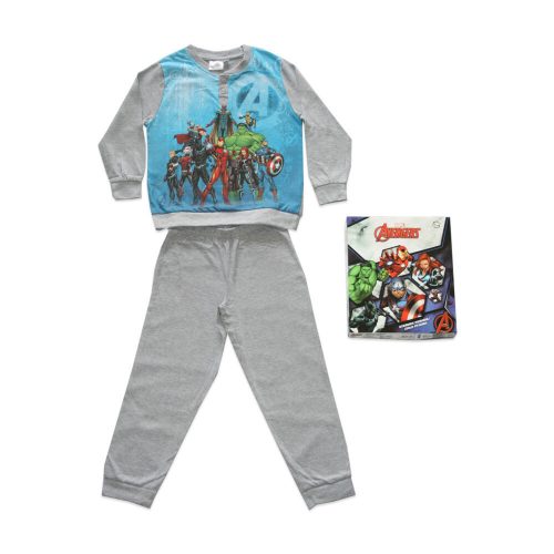 Langer dünner Baumwollkinderpyjama - Avengers - mit Gruppenbildmuster - Jersey - grau - 128