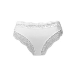   Damenunterhose - mit breitem Seitenbereich - vorne und am Bund mit Spitzenbesatz - weiß - L
