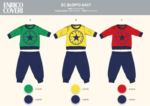 Enrico Coveri lange schmale Baby-Pyjama - 100% Baumwoll-Pyjama - Grün-Dunkelblau - 92