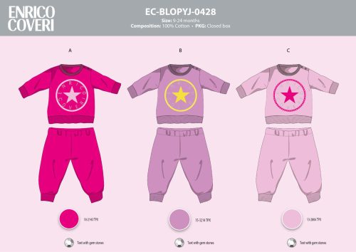 Enrico Coveri lange schmale Baby-Pyjama - 100% Baumwoll-Pyjama - Hellrosa - 74