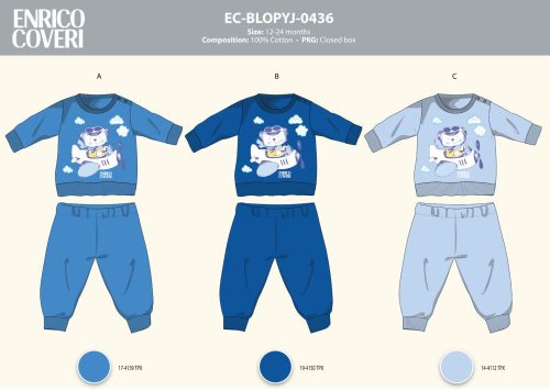 Enrico Coveri lange schmale Baby-Pyjama - 100% Baumwoll-Pyjama - Hellblau - 92