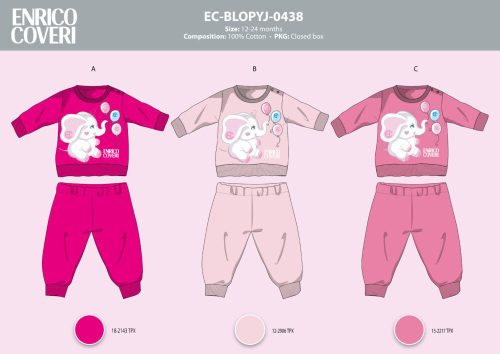 Enrico Coveri lange schmale Baby-Pyjama - 100% Baumwoll-Pyjama - Elefantenmuster - Rosa - 92