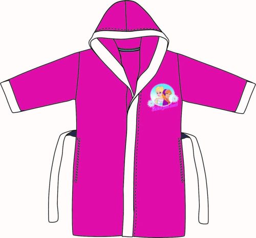 Kinderbademantel - Mikrofaser mit Kapuze - Die Eiskönigin - 122-128 - pink-weiß