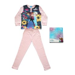  Langer dünner Baumwoll-Kinderpyjama - Eiskönigin - gestreift - Jersey - hellrosa - 128