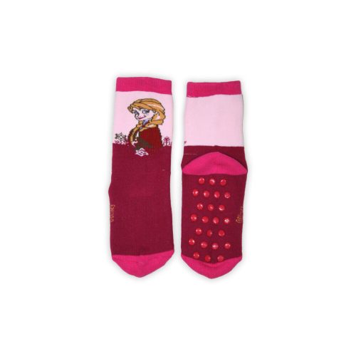 Rutschfeste Kindersocken - Die Eiskönigin - Vollplüsch - Anna Muster - Bordeaux-Pink - 31-34