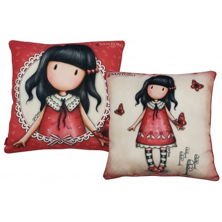 Gorjuss Kissen, Dekokissen - 40x40 cm - beige-rot