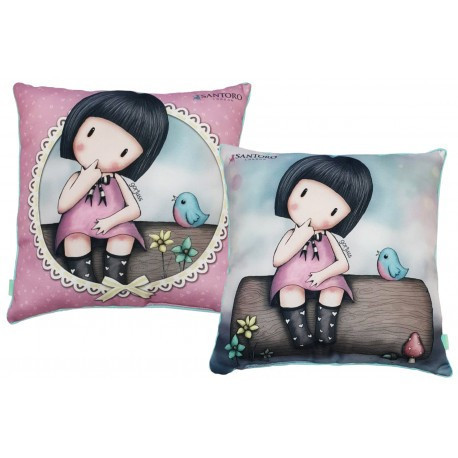 Gorjuss Kissen, Dekokissen - 40x40 cm - hellblau-rosa