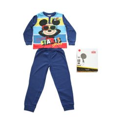   Langer dünner Baumwoll-Kinderpyjama - Micky Maus - Sommer Startschriftzug - Jersey - dunkelblau - 122