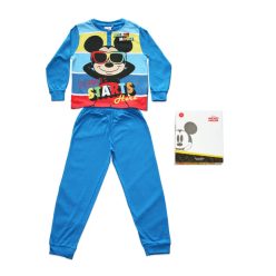   Langer dünner Baumwoll-Kinderpyjama - Micky Maus - Sommer Startschriftzug - Jersey - mittelblau - 110
