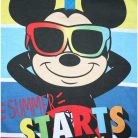 Langer dünner Baumwoll-Kinderpyjama - Micky Maus - Sommer Startschriftzug - Jersey - mittelblau - 110