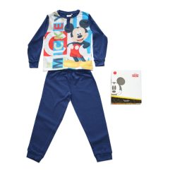   Langer dünner Baumwoll-Kinderpyjama - Micky Maus - Startschriftzug - Jersey - dunkelblau - 98