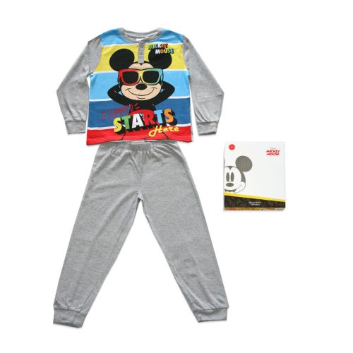 Langer dünner Baumwoll-Kinderpyjama - Micky Maus - Jersey - grau - 122