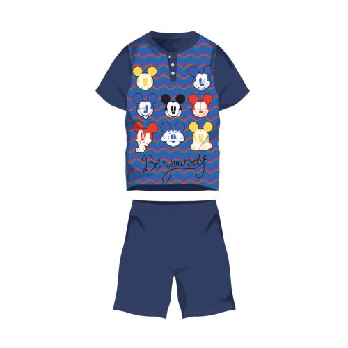Sommer-Kurzarm-Kinder-Baumwollpyjama - Disney Mickey Maus - Sei du selbst Aufschrift - dunkelblau - 122