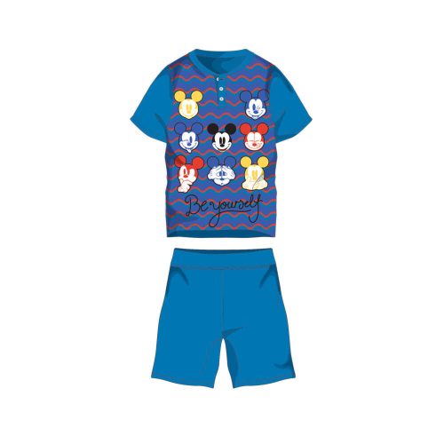 Sommer-Kurzarm-Kinder-Baumwollpyjama - Disney Mickey Maus - Sei du selbst Aufschrift - mittelblau - 104
