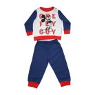 Langer dünner Baumwollbaby-Strampler - Mickey Mouse - One fly guy Aufdruck - Jersey - dunkelblau-rot - 92