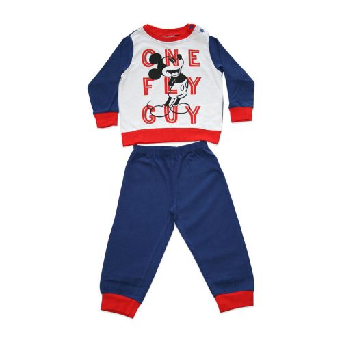 Langer dünner Baumwollbaby-Strampler - Mickey Mouse - One fly guy Aufdruck - Jersey - dunkelblau-rot - 92