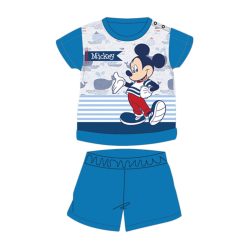   Sommerlicher kurzärmeliger Baumwollbaby-Strampler - Disney Mickey Mouse - gestreift - mittelblau - 80