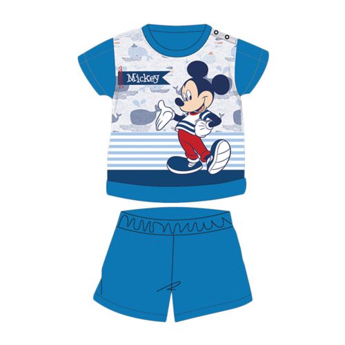 Sommerlicher kurzärmeliger Baumwollbaby-Strampler - Disney Mickey Mouse - gestreift - mittelblau - 92