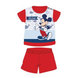   Sommerlicher kurzärmeliger Baumwollbaby-Strampler - Disney Mickey Mouse - gestreift - rot - 80