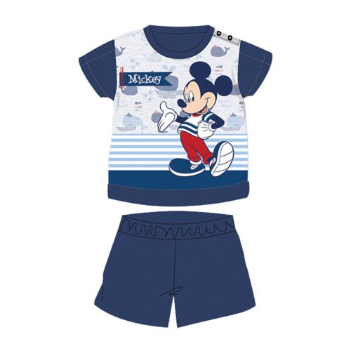 Sommerlicher kurzärmeliger Baumwollbaby-Strampler - Disney Mickey Mouse - gestreift - dunkelblau - 92