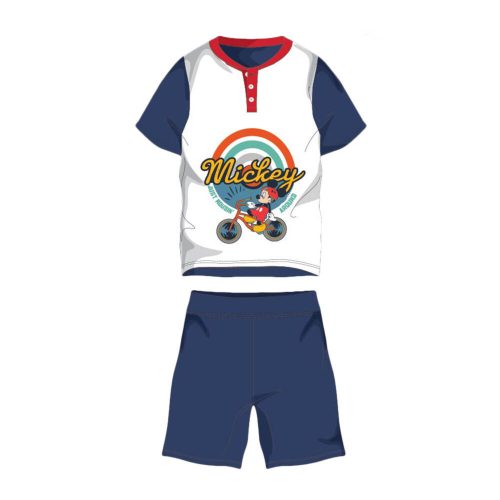 Sommer-Kurzarm-Kinder-Baumwollpyjama - Disney Mickey Maus - Mickey Aufschrift - dunkelblau - 110