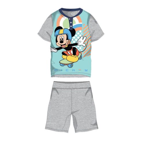 Sommer-Kurzarm-Kinder-Baumwollpyjama - Disney Mickey Maus - Mickey Aufschrift - grau - 116