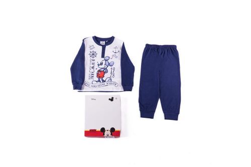 Langer dünner Baumwoll-Kinderpyjama - Micky Maus - 110 - dunkelblau