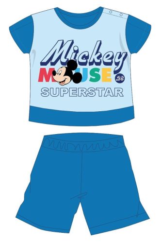 Disney Mickey Maus Sommerlicher Kurzarm-Baby-Pyjama - Jersey-Baumwoll-Pyjama - Mickey Superstar-Aufdruck - Mittelblau - 92