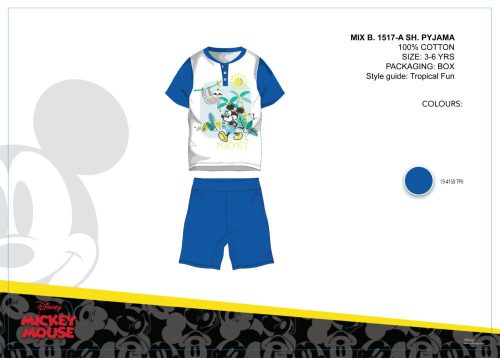 Disney Mickey Mouse Sommer Kurzarm-Kinderpyjama - Baumwollpyjama - mittelblau