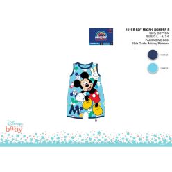   Disney Mickey Mouse Sommer ärmelloses Baby Romper - Hellblau-Dunkelblau - Für Babys von 0-1 Monat