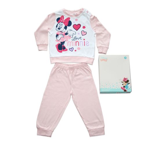 Langer dünner Baumwollbaby-Strampler - herzförmige Minnie Mouse - Jersey - hellrosa - 98