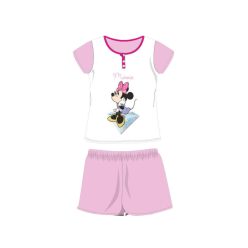   Sommer-Kurzarm-Kinder-Baumwollpyjama - Disney Minnie Maus - Minnie-Schriftzug - hellrosa - 110
