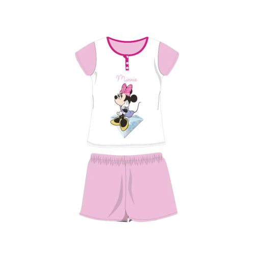 Sommer-Kurzarm-Kinder-Baumwollpyjama - Disney Minnie Maus - Minnie-Schriftzug - hellrosa - 116