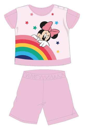 Disney Minnie Maus Sommer Kurzarm Baby Pyjama - Baumwoll-Jersey Pyjama - Regenbogenmuster - Hellrosa - 86